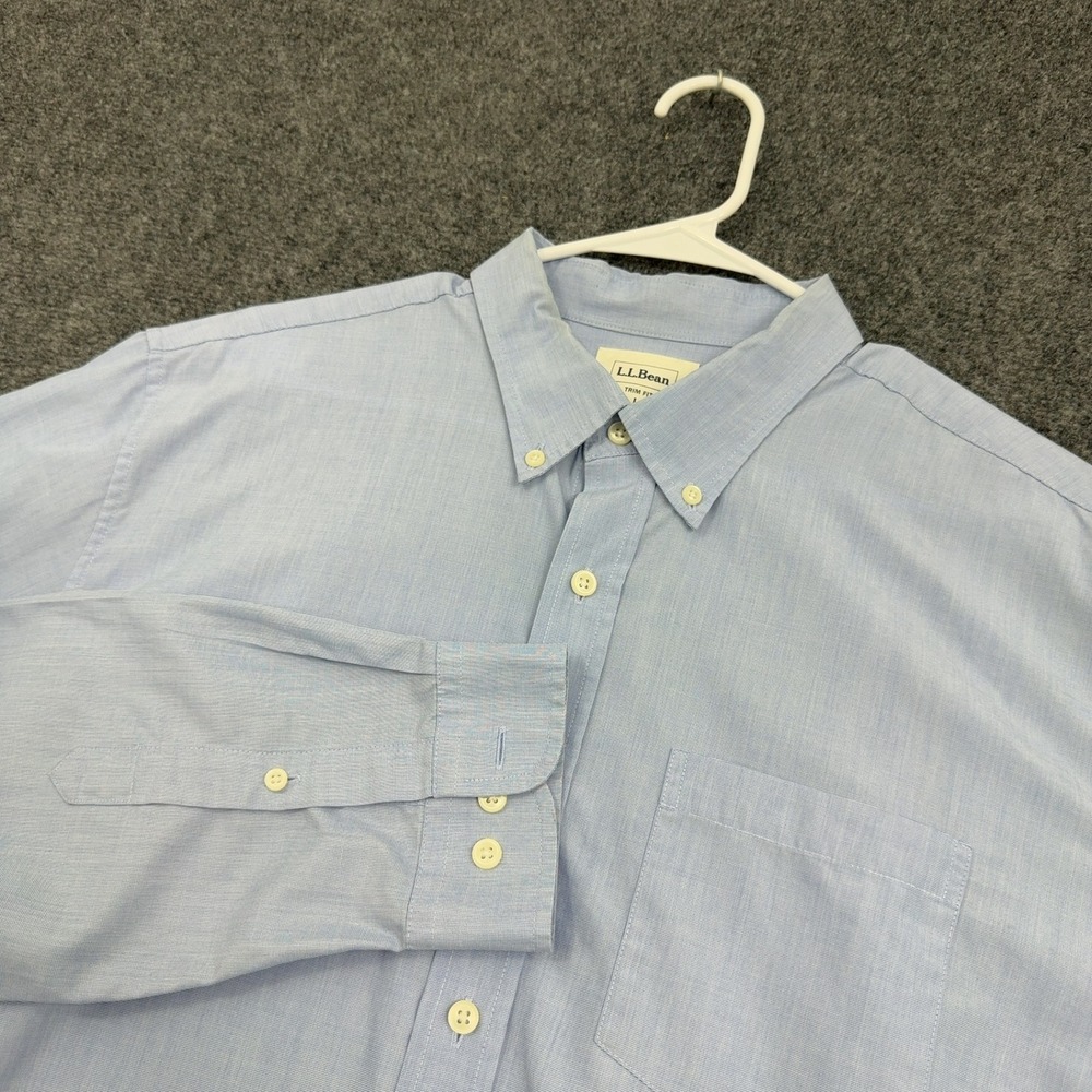 LL Bean Button Down Shirt Mens L Light Blue Cotton Trim Fit Casual Classic